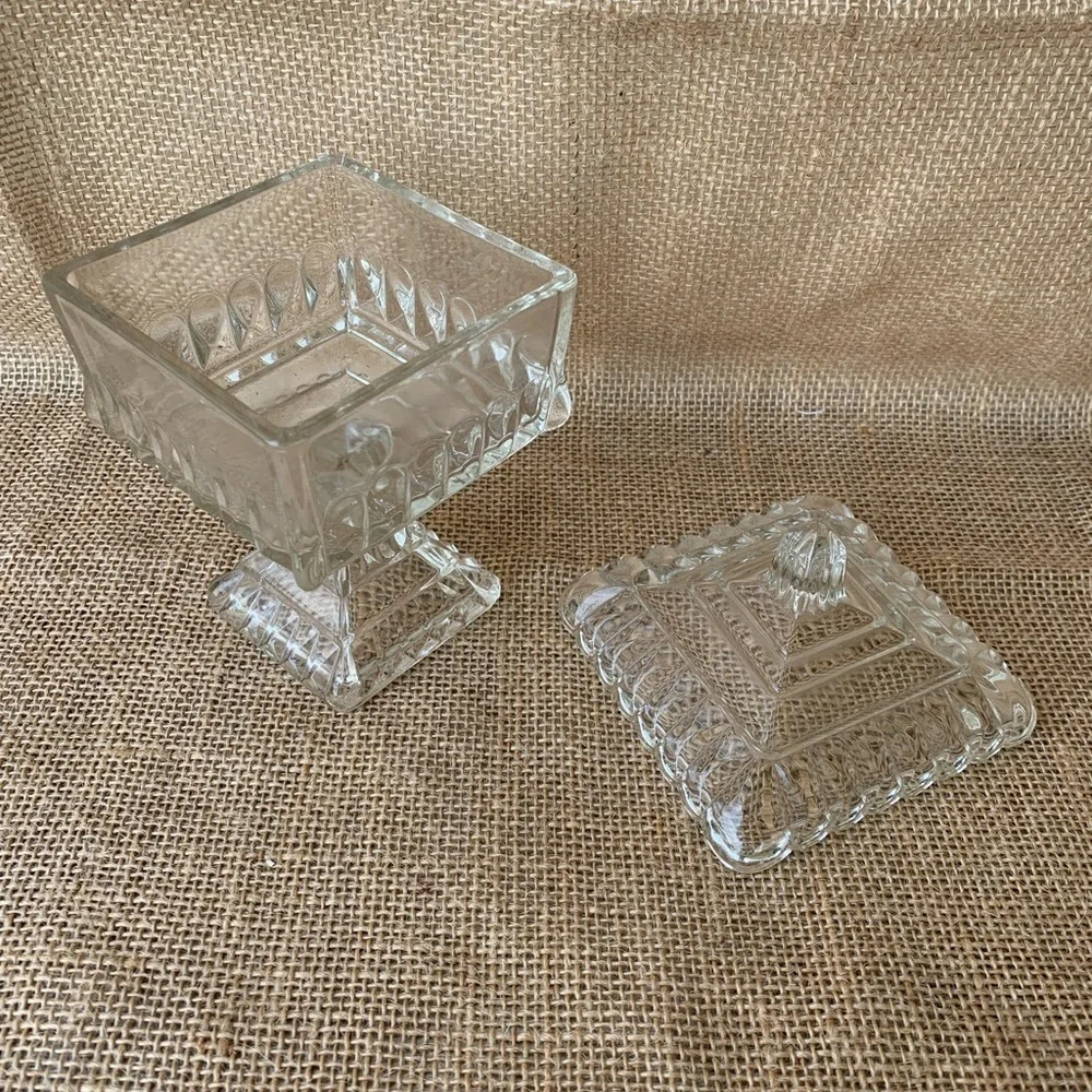 Vintage Glass Jewelry Dish Glass Bowl with Lid